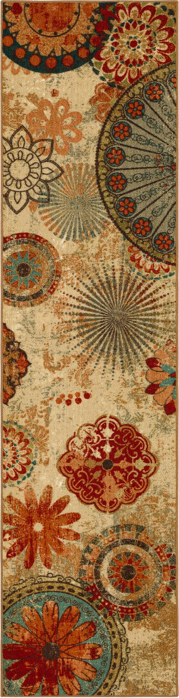 Bloom Medallion Brown & Red Area Rug