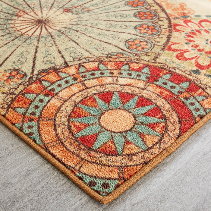 Bloom Medallion Brown & Red Area Rug