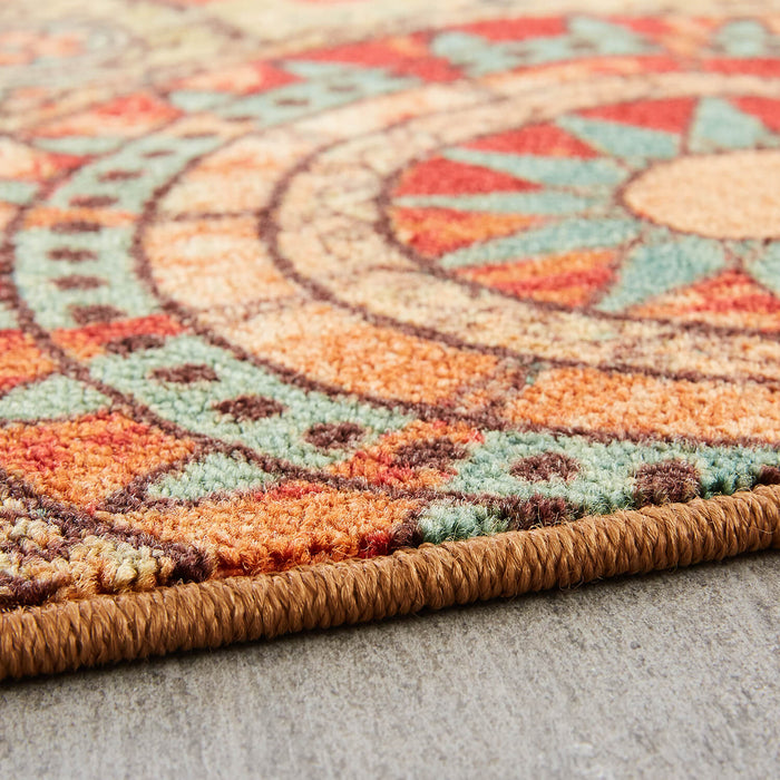 Bloom Medallion Brown & Red Area Rug