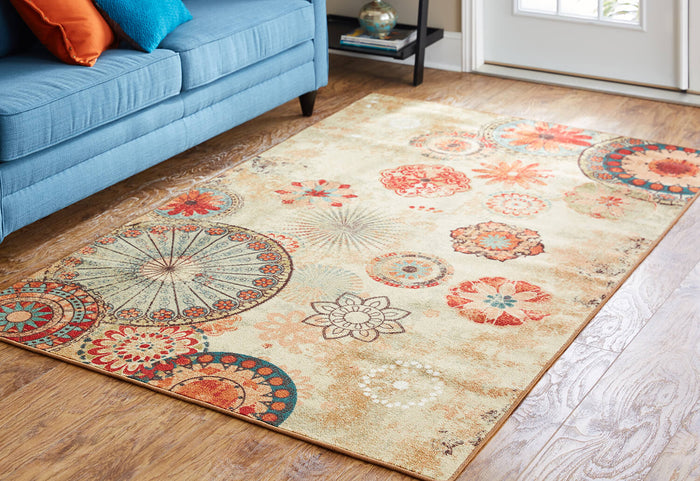 Bloom Medallion Brown & Red Area Rug