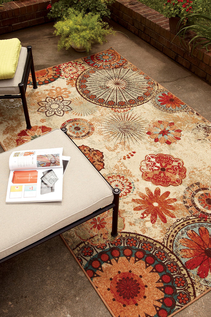 Bloom Medallion Brown & Red Area Rug