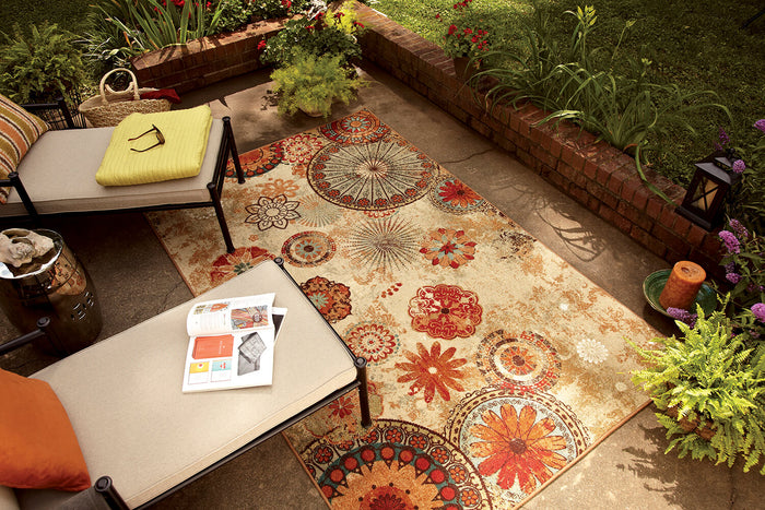 Bloom Medallion Brown & Red Area Rug