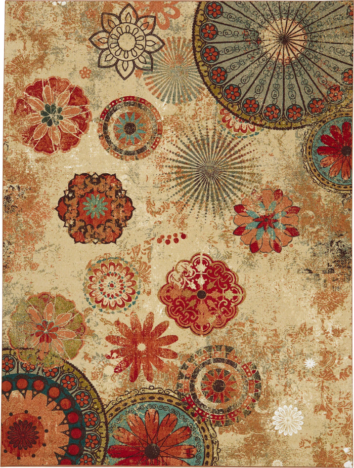 Bloom Medallion Brown & Red Area Rug