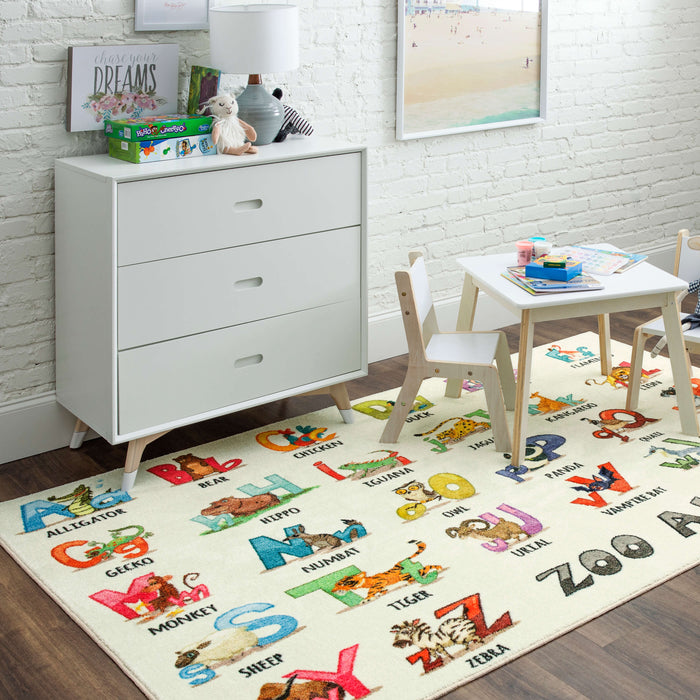 Technicolor Menagerie White Area Rug
