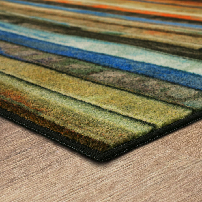 Technicolor Painted Brown & Red Area Rug