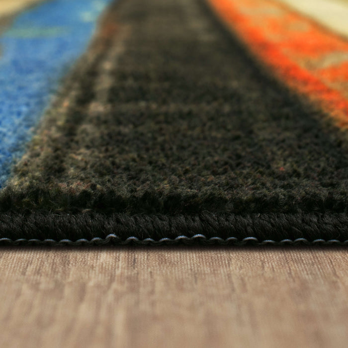 Technicolor Painted Brown & Red Area Rug