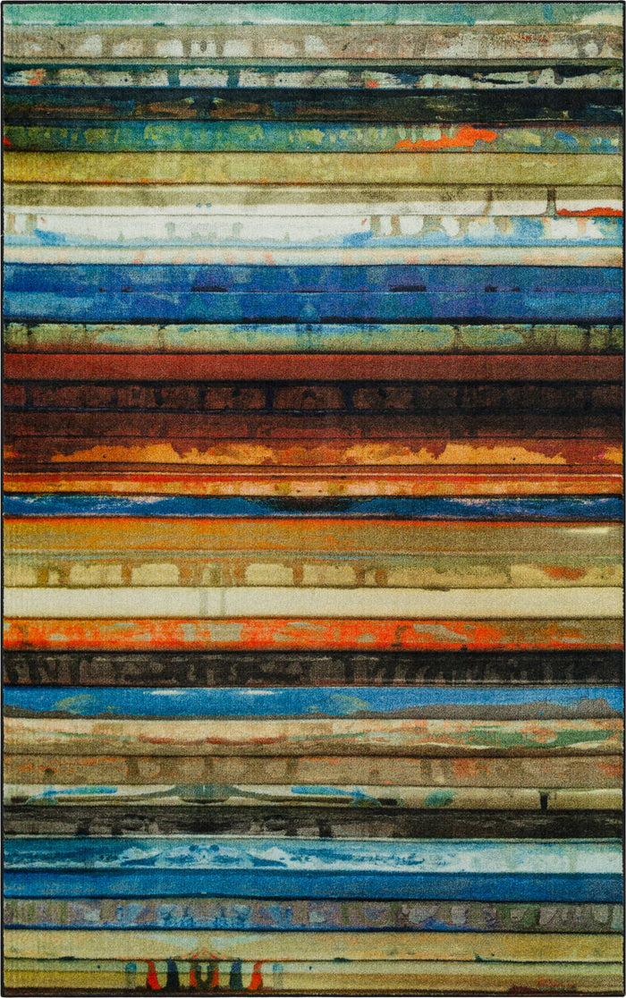 Technicolor Painted Brown & Red Area Rug