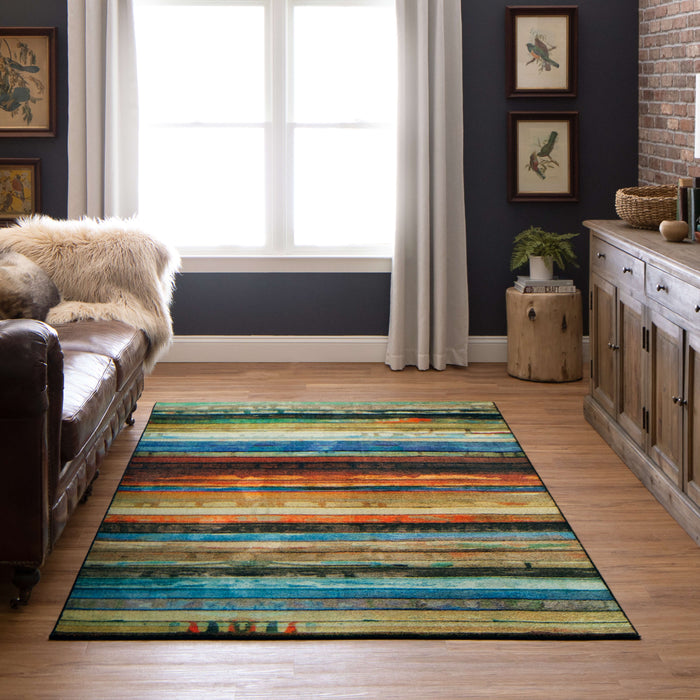 Technicolor Painted Brown & Red Area Rug