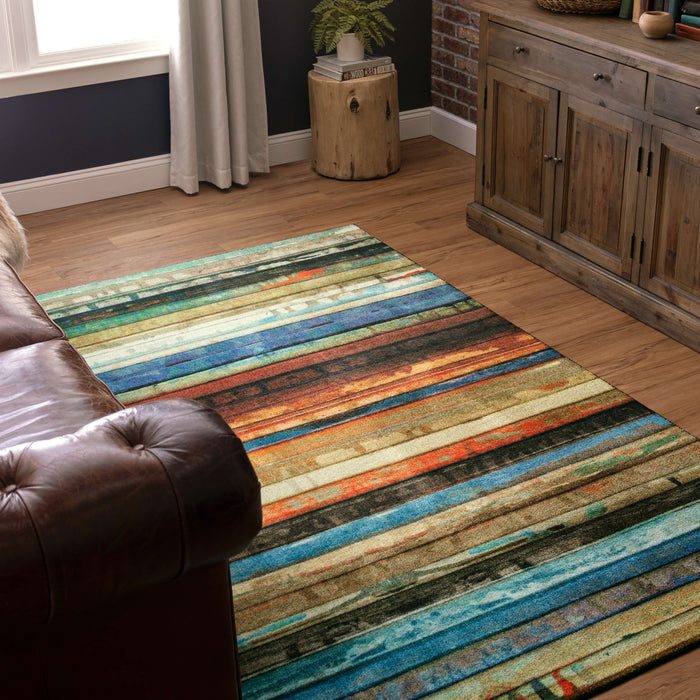 Technicolor Painted Brown & Red Area Rug