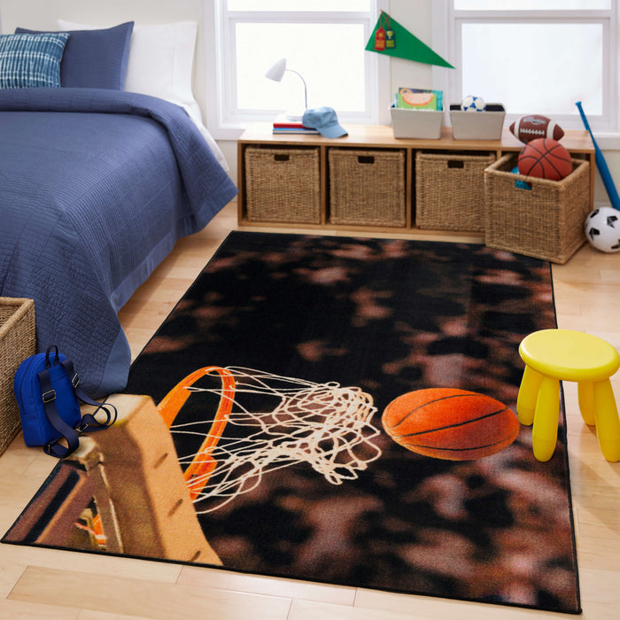 Technicolor Swoosh Brown & Orange Area Rug