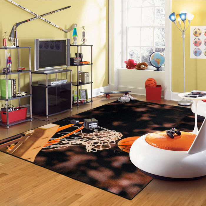Technicolor Swoosh Brown & Orange Area Rug