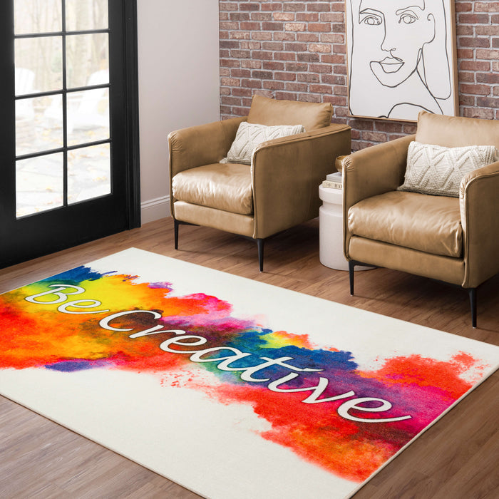 Technicolor Create White & Red Area Rug