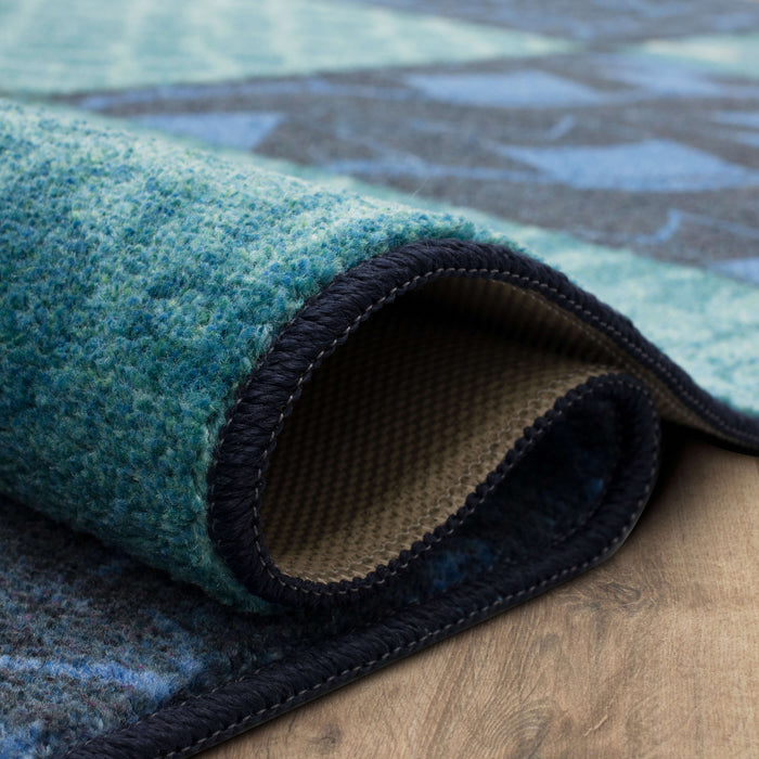 Technicolor Sea Patchwork Blue Area Rug