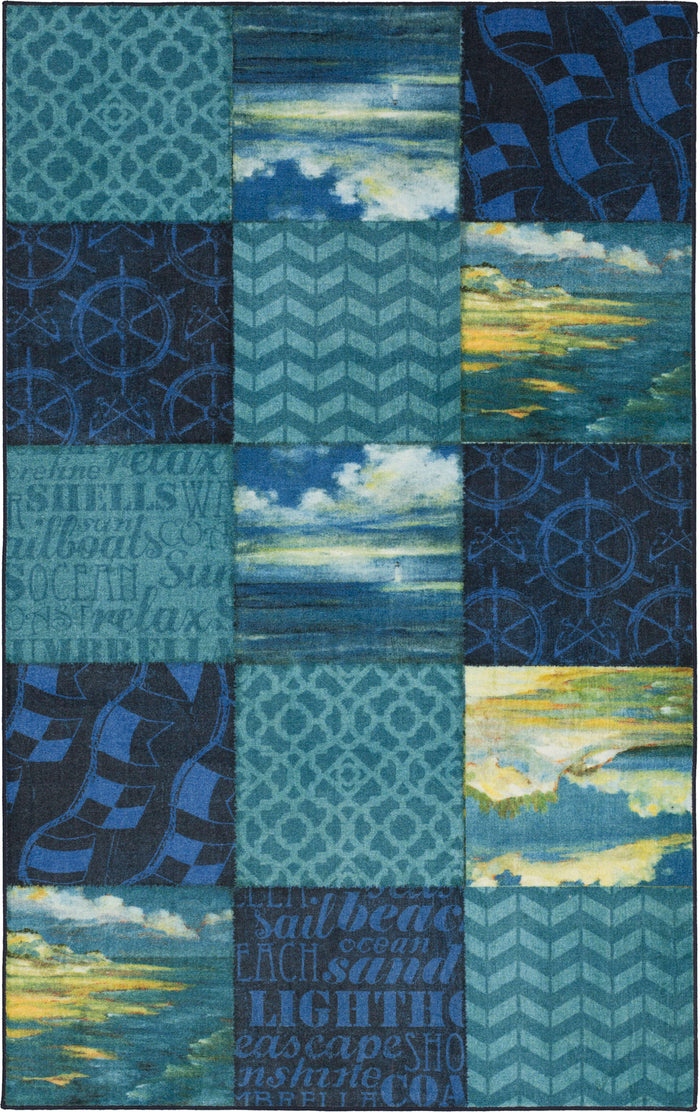 Technicolor Sea Patchwork Blue Area Rug