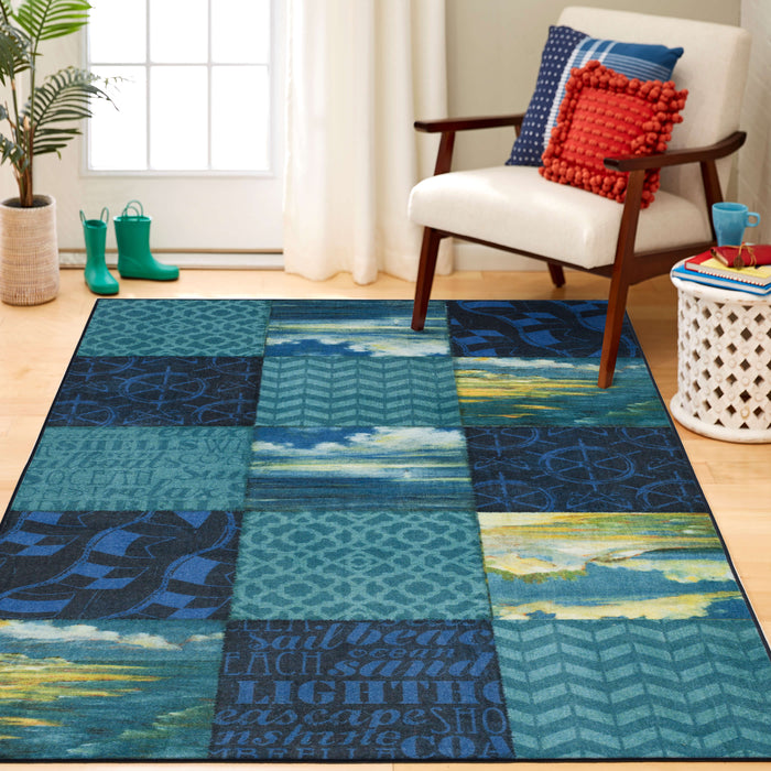 Technicolor Sea Patchwork Blue Area Rug