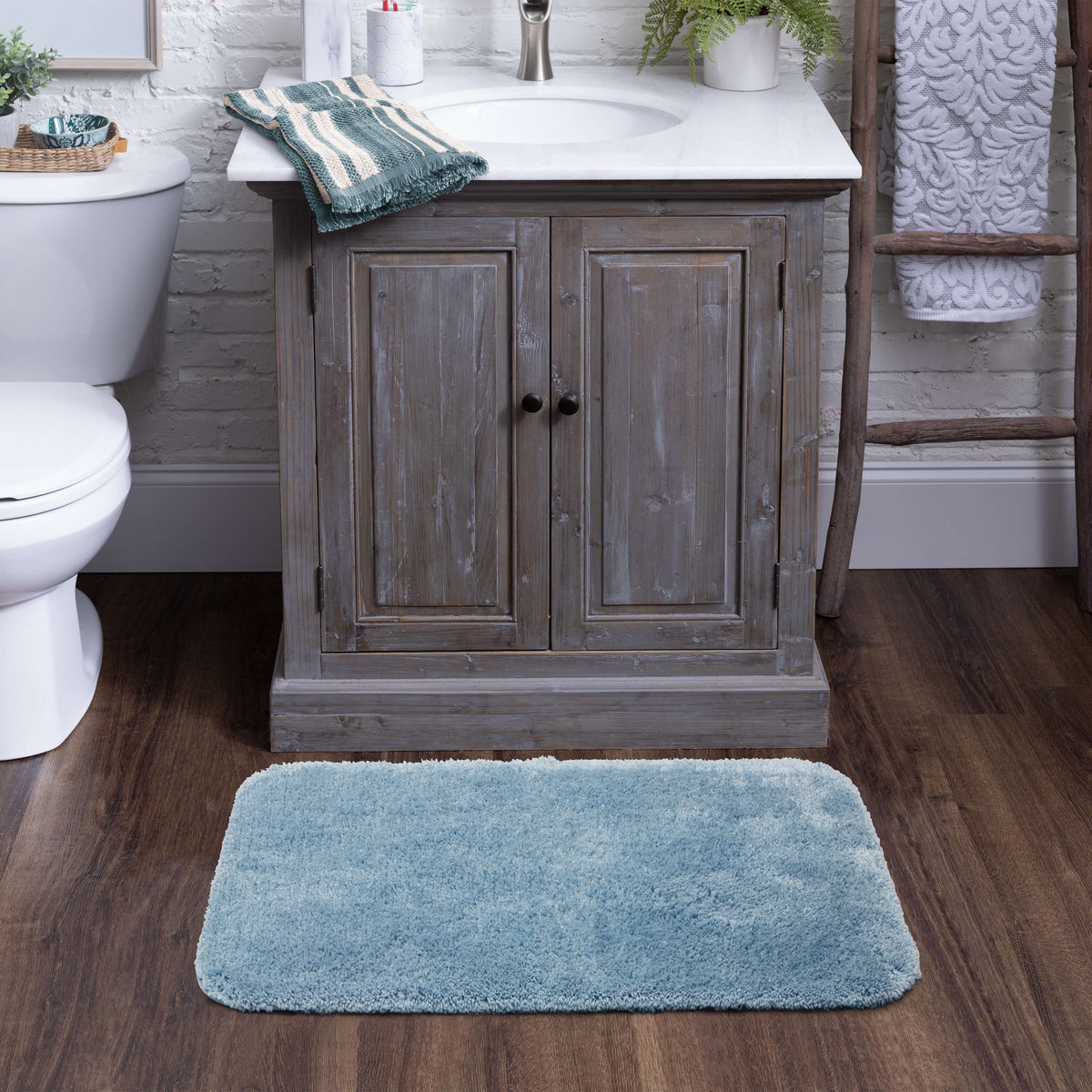 Palace Sky Blue Bath Mat Covered By Rugs