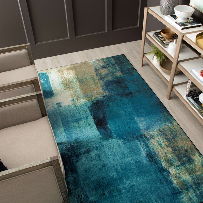 Technicolor Geo Haze Blue Area Rug