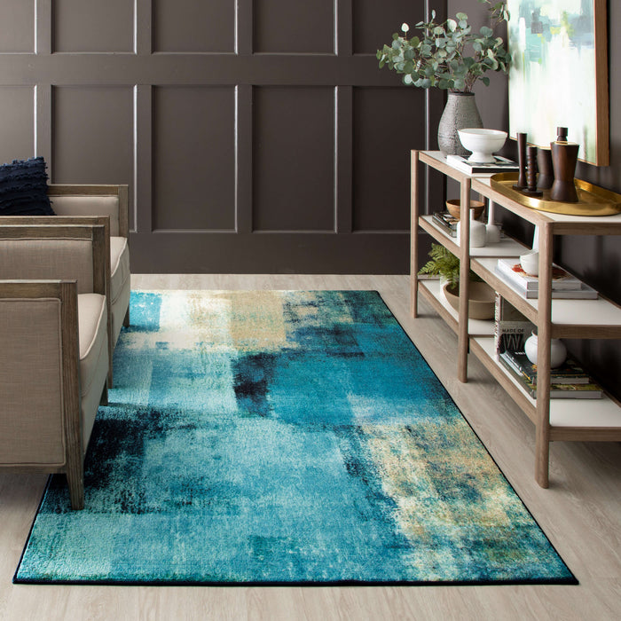 Technicolor Geo Haze Blue Area Rug