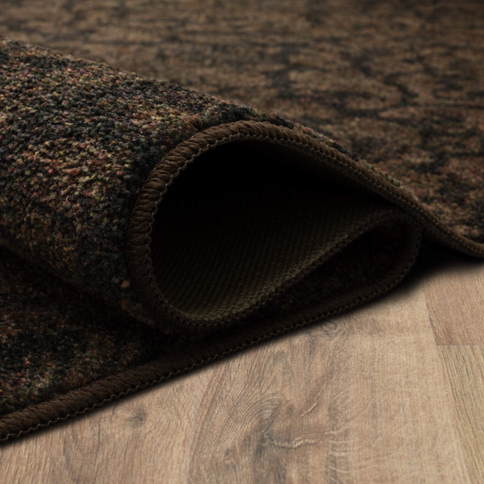 Technicolor Damask Brown Area Rug