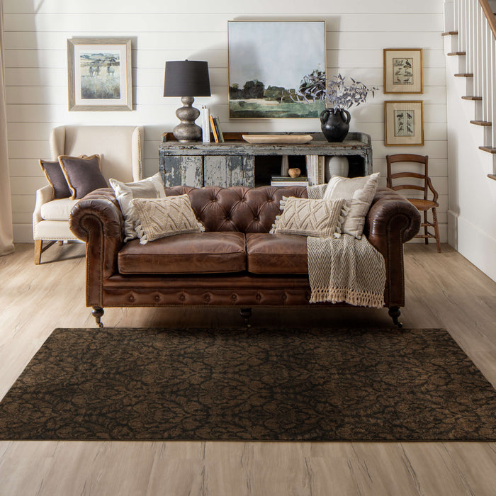 Technicolor Damask Brown Area Rug