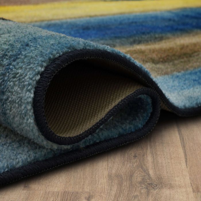 Technicolor Washed Blue & Yellow Area Rug
