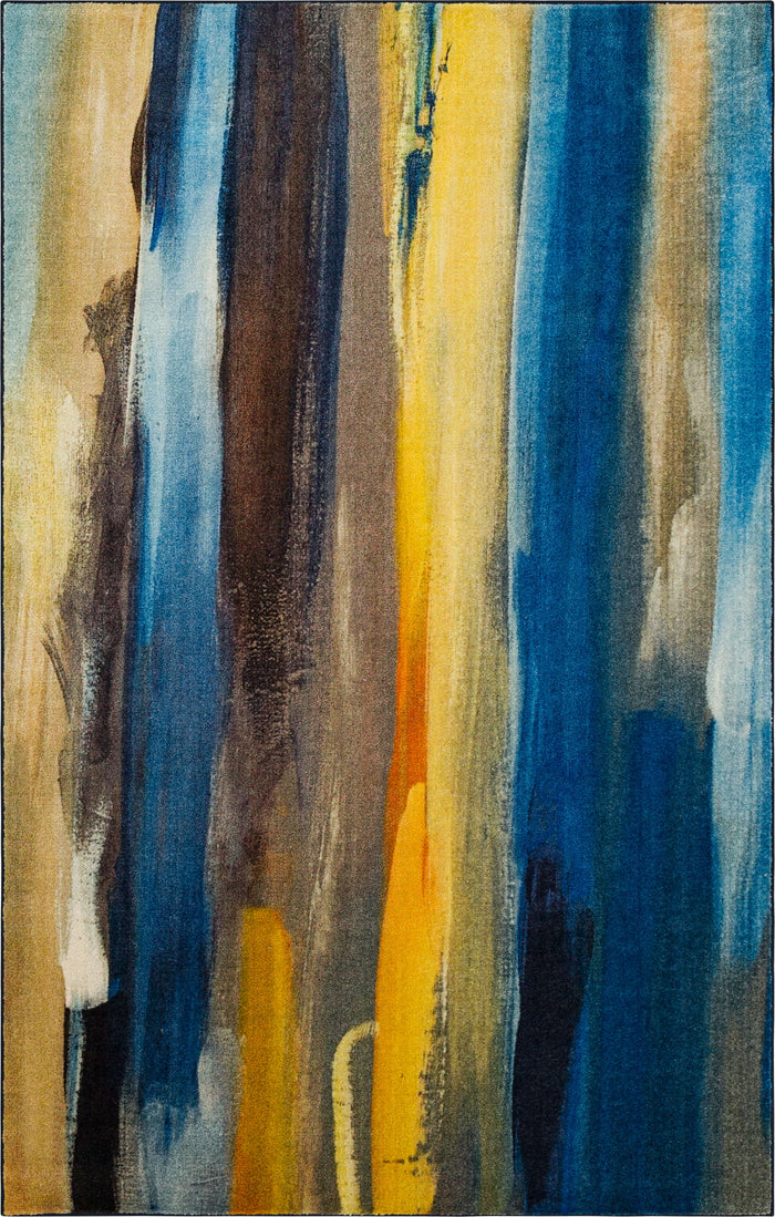 Technicolor Washed Blue & Yellow Area Rug