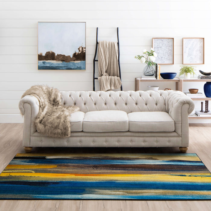 Technicolor Washed Blue & Yellow Area Rug