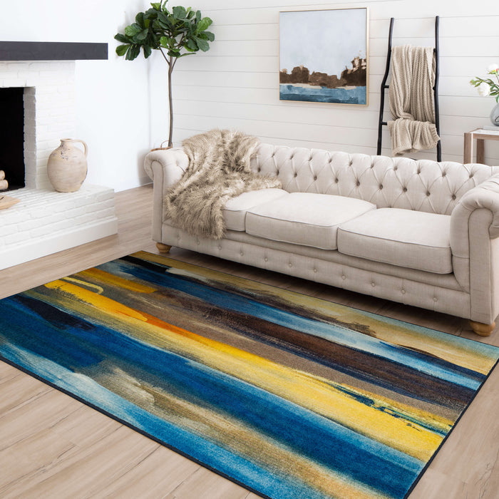 Technicolor Washed Blue & Yellow Area Rug