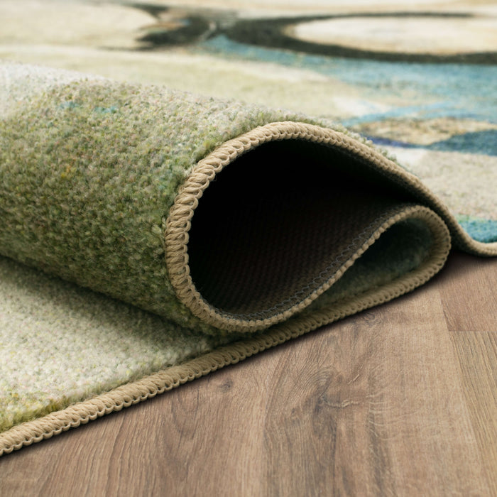 Technicolor Circles Brown & Blue Area Rug