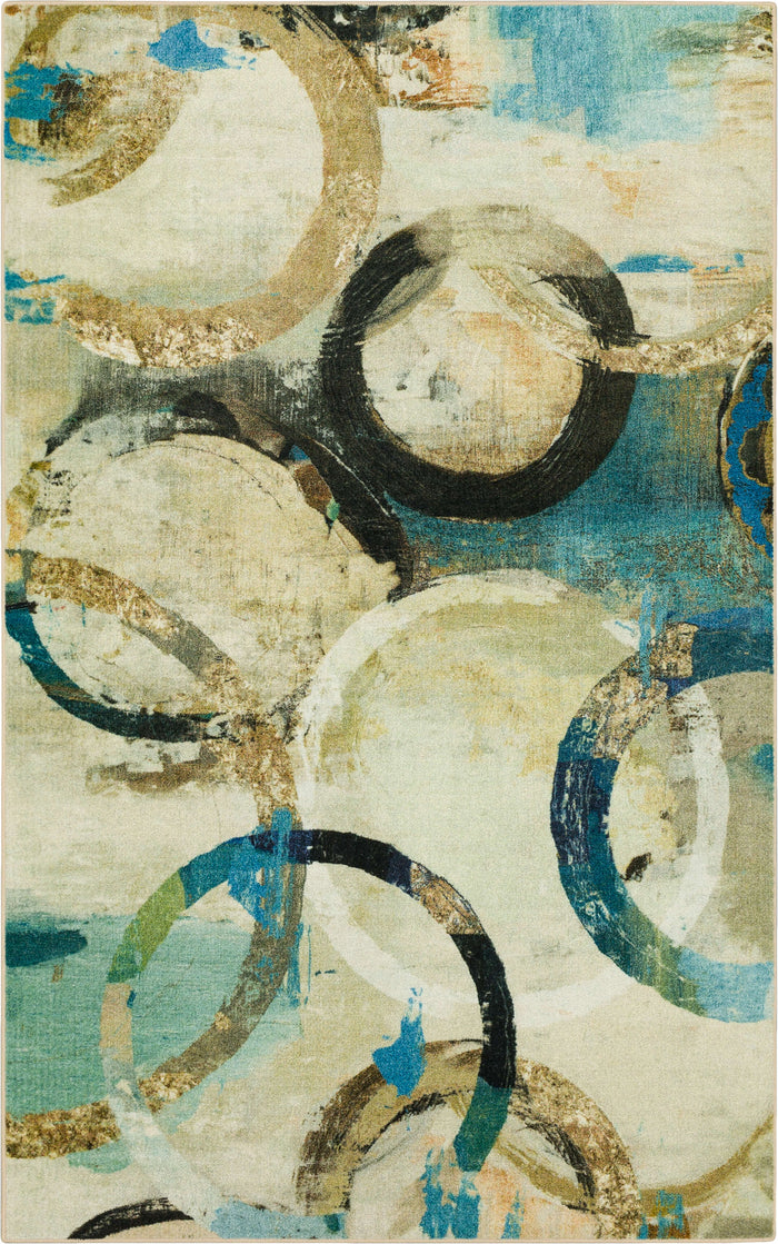 Technicolor Circles Brown & Blue Area Rug