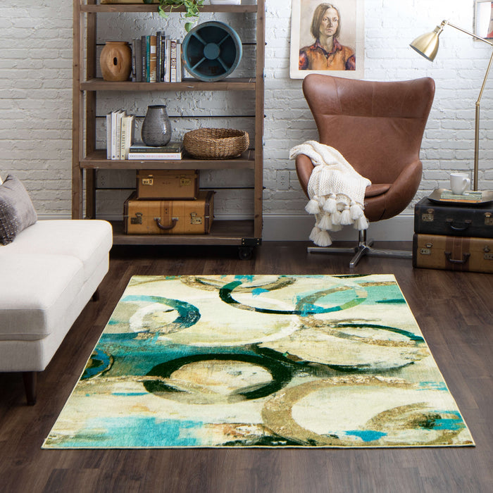 Technicolor Circles Brown & Blue Area Rug