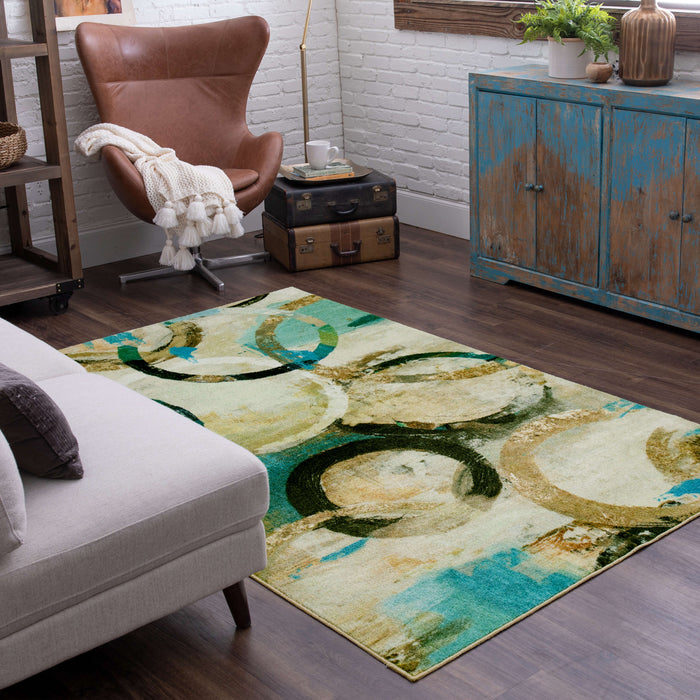 Technicolor Circles Brown & Blue Area Rug
