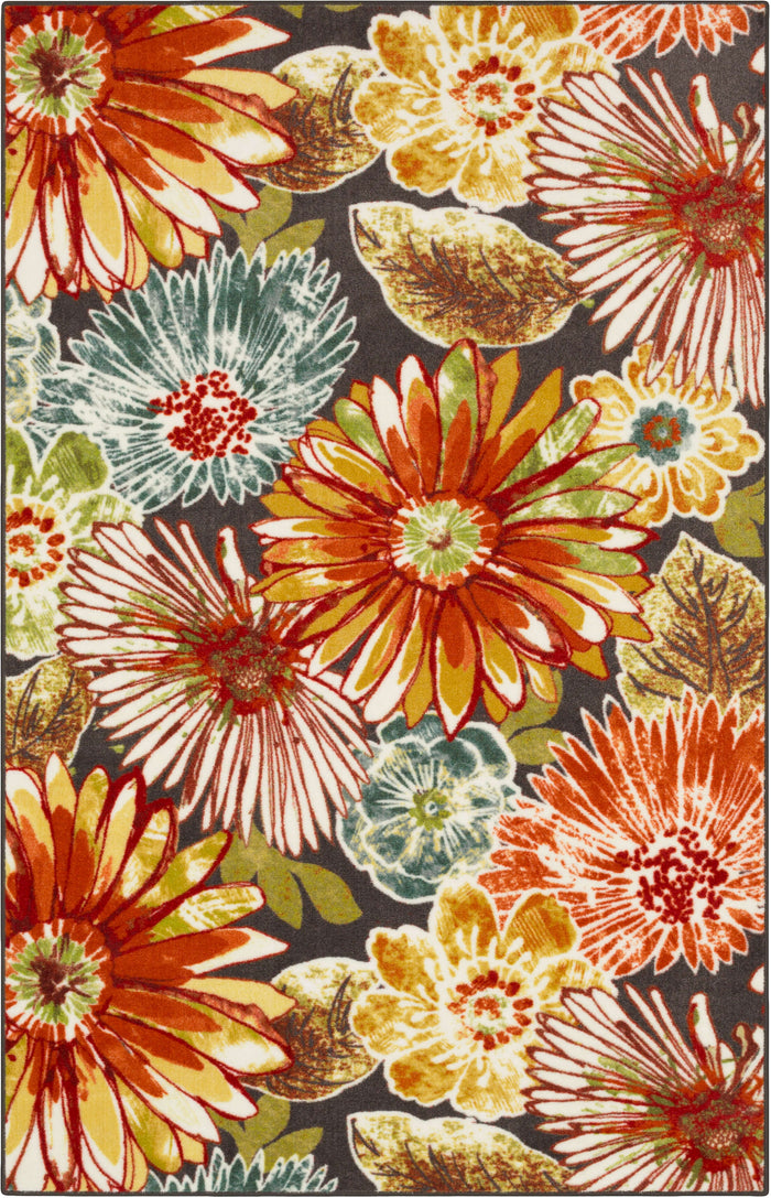 Marina Wildflower Gray & Orange Area Rug