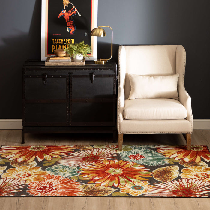 Marina Wildflower Gray & Orange Area Rug