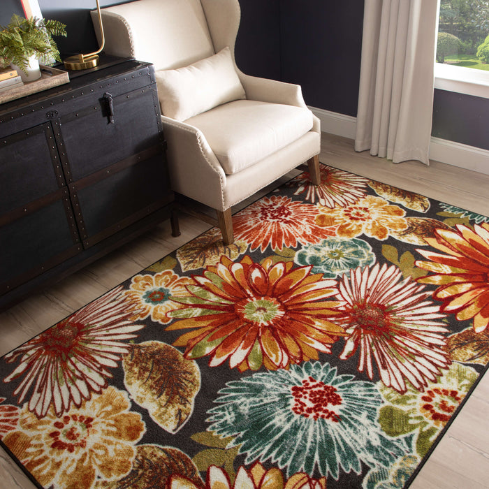 Marina Wildflower Gray & Orange Area Rug – Covered By Rugs