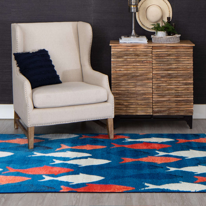 Technicolor Catch Blue & Orange Area Rug