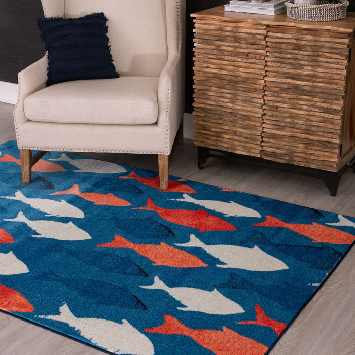 Technicolor Catch Blue & Orange Area Rug