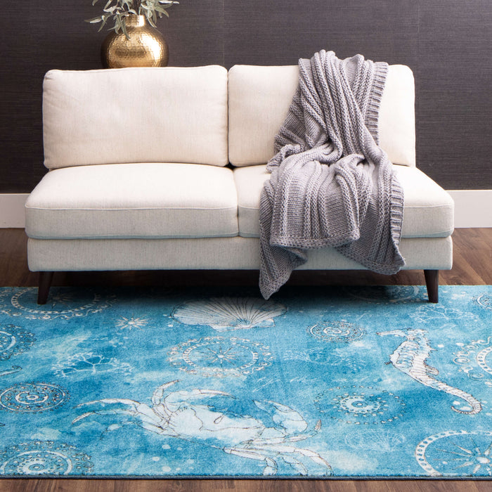 Technicolor Seaside Splash Blue Area Rug