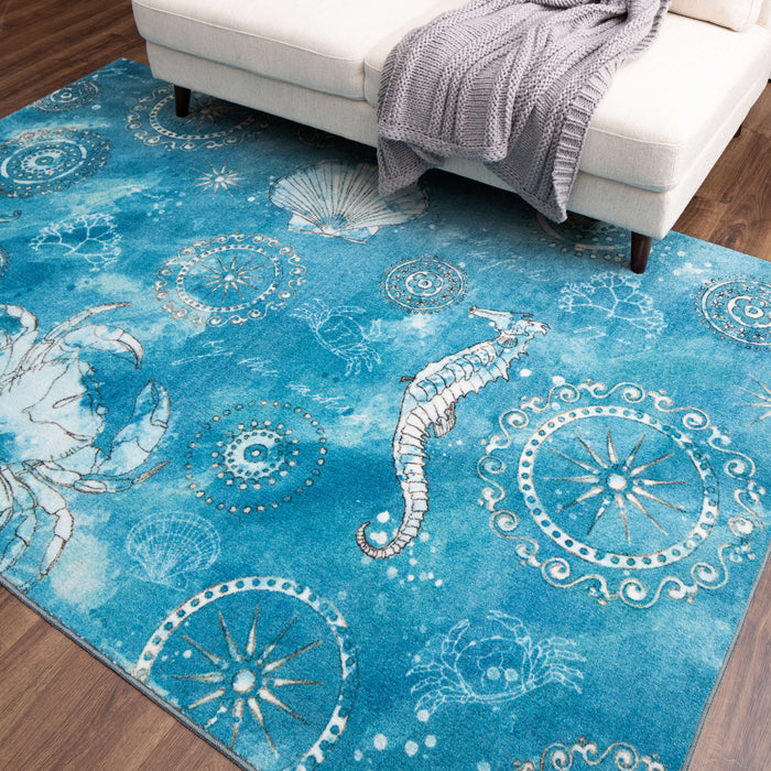 Technicolor Seaside Splash Blue Area Rug