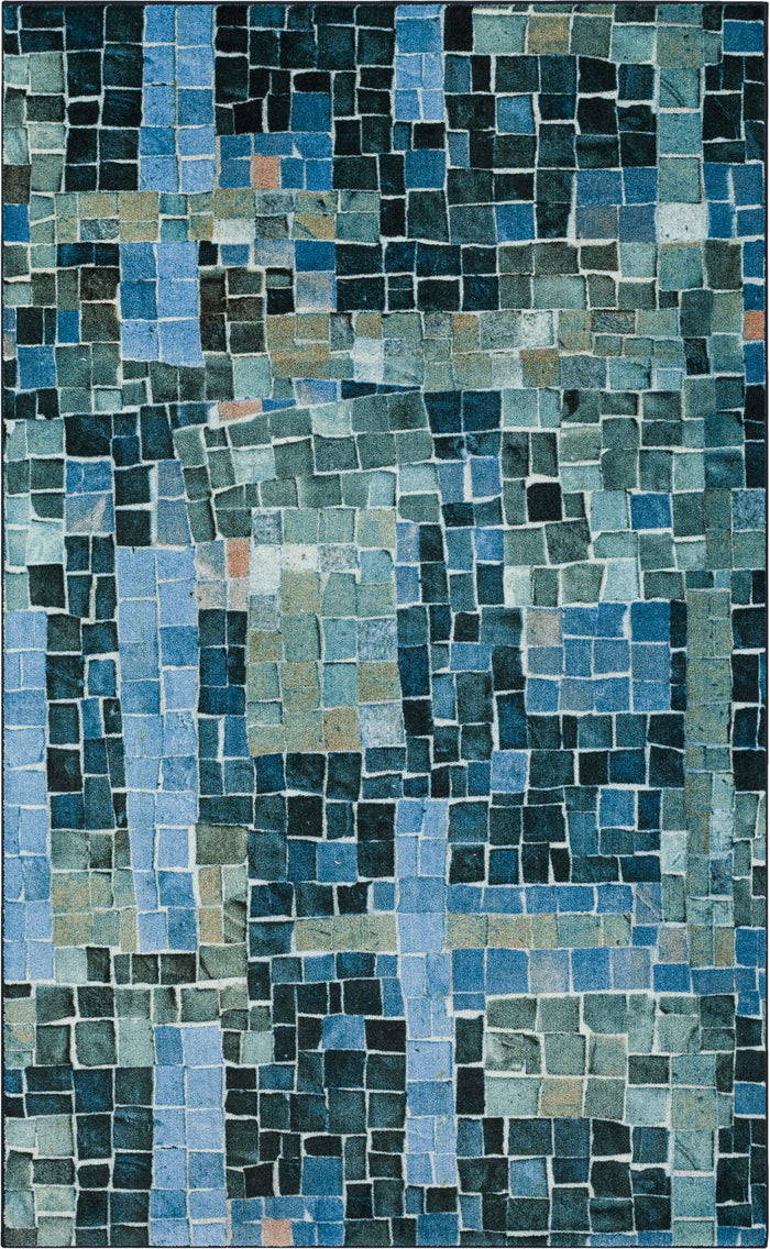 Technicolor Cobblestone Chic Blue Area Rug