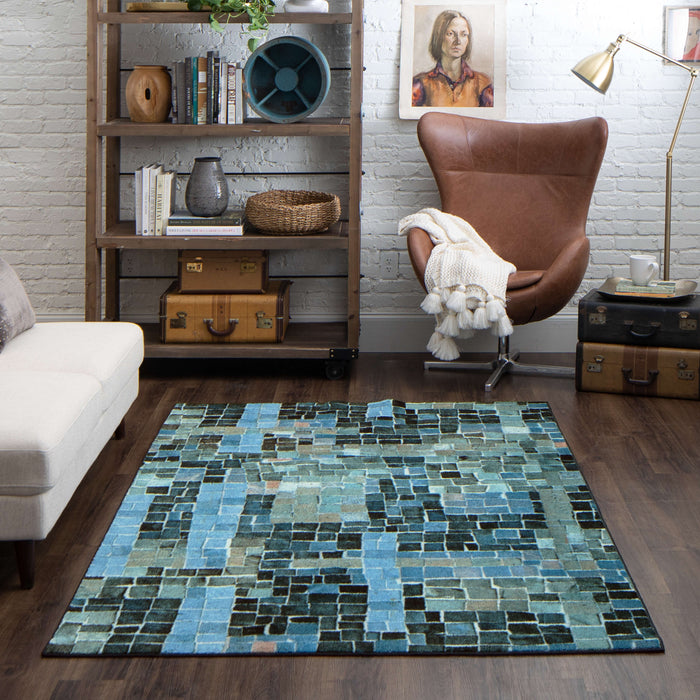Technicolor Cobblestone Chic Blue Area Rug