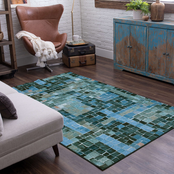 Technicolor Cobblestone Chic Blue Area Rug