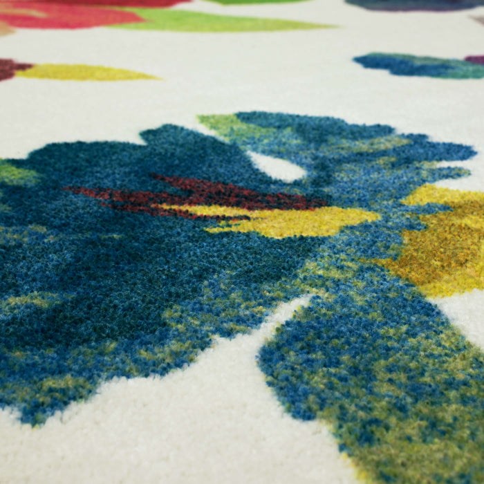 Technicolor Blooms White & Pink Area Rug