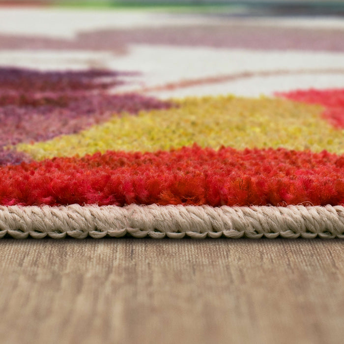 Technicolor Blooms White & Pink Area Rug