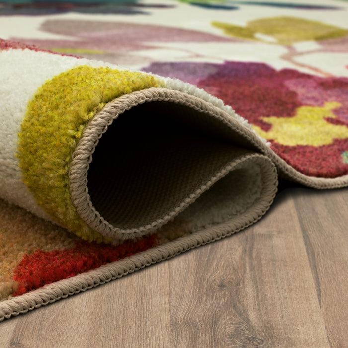 Technicolor Blooms White & Pink Area Rug