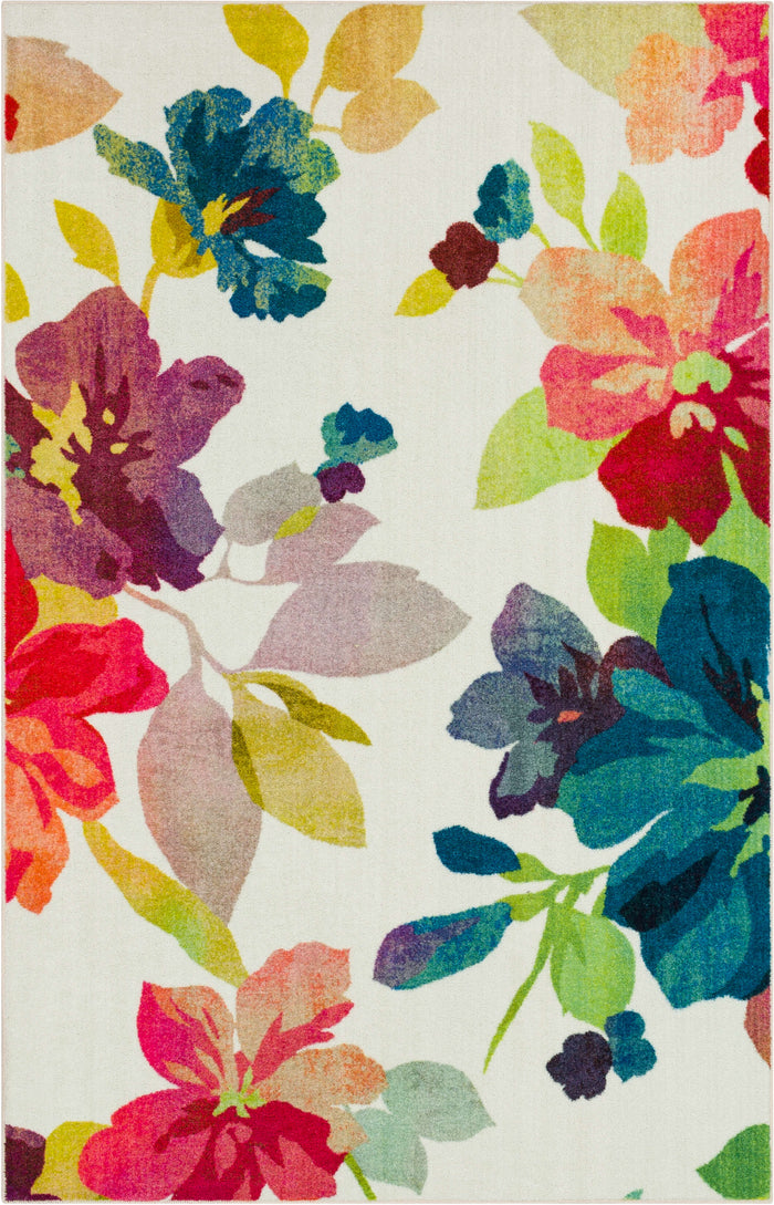 Technicolor Blooms White & Pink Area Rug