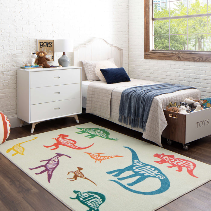 Technicolor Prehistoric White Area Rug