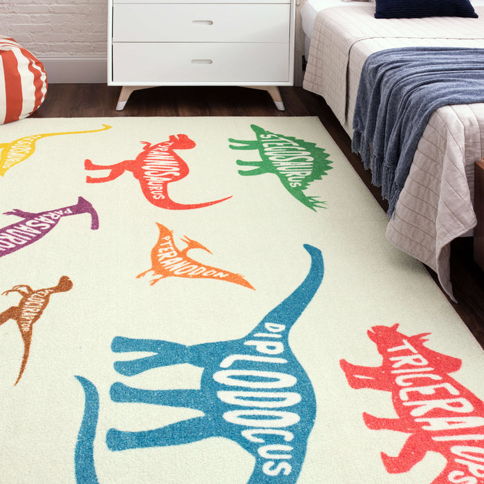 Technicolor Prehistoric White Area Rug