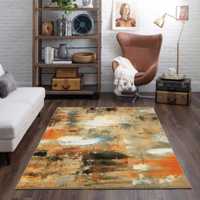 Technicolor Distressed Gray & Orange Area Rug