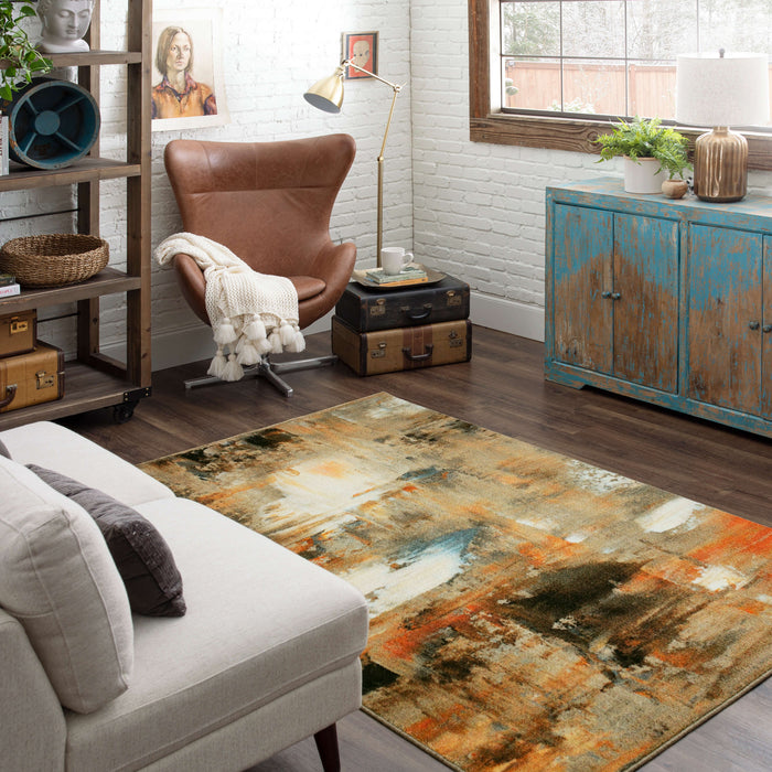 Technicolor Distressed Gray & Orange Area Rug
